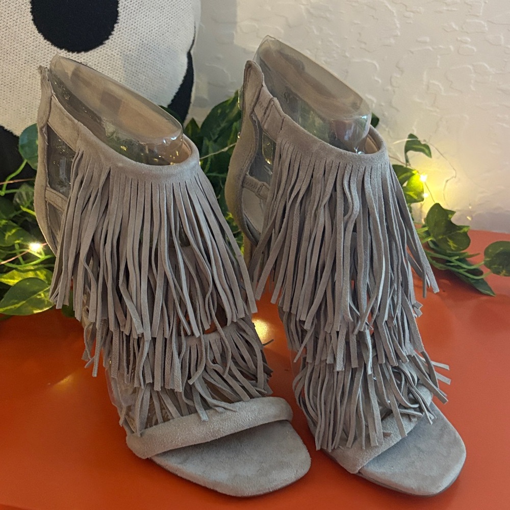 Steve Madden Fringe Suede Heels - Gray